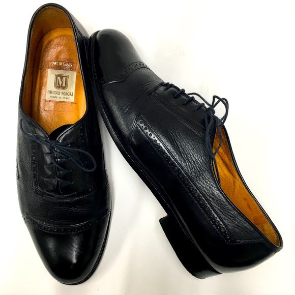 Bruno Magli Morgan Men's Black Leather Lace Up Dress Shoes Sz 9.5 Made In Italy